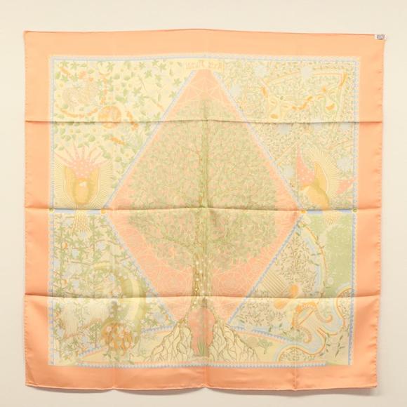 HERMES Carre 90 Scarf ""AXIS MUNDI"" Silk Orange Auth am8605 - Picture 13 of 15